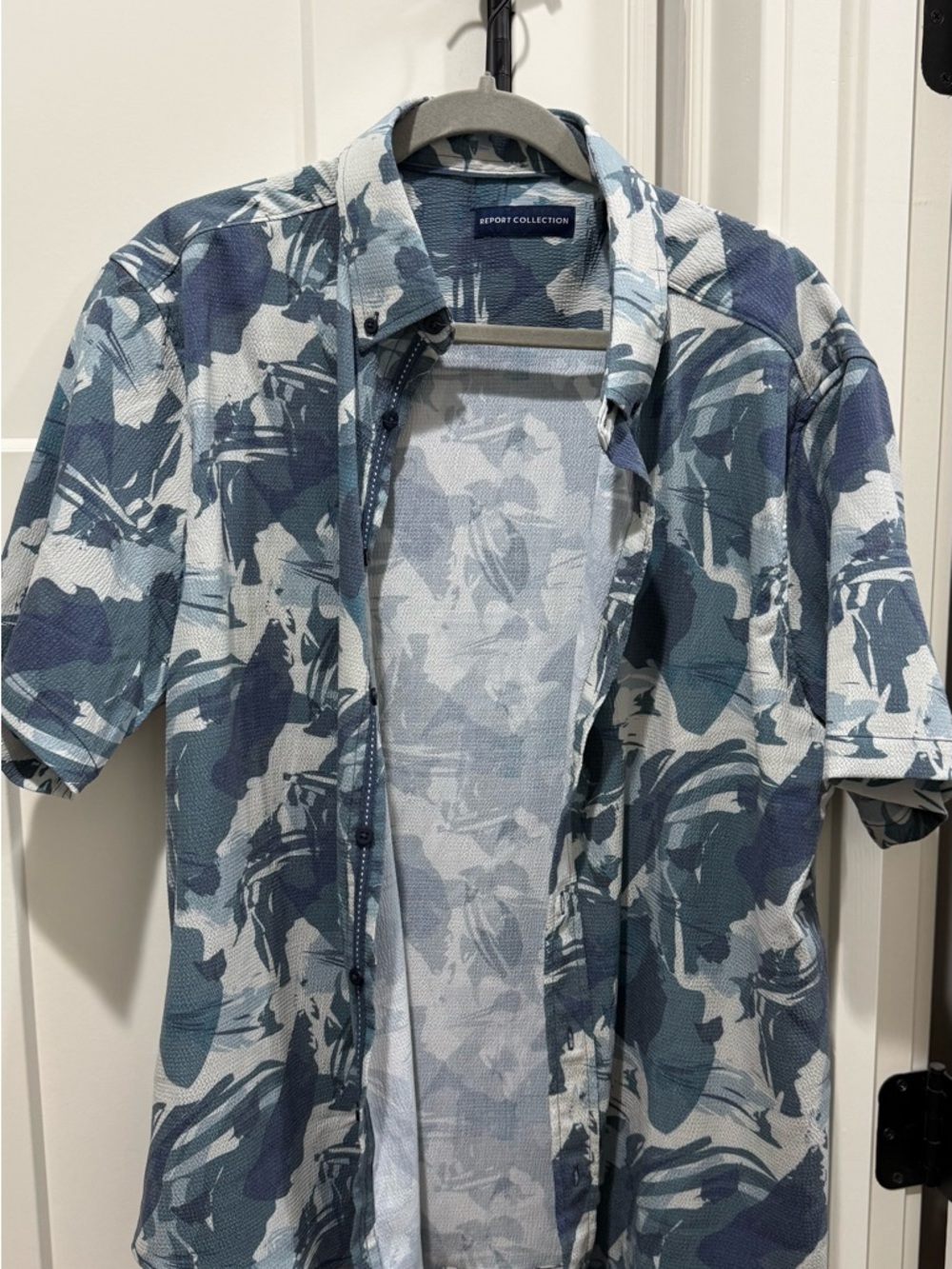 Report Collection Blue & White Camouflage Button-Up Shirt